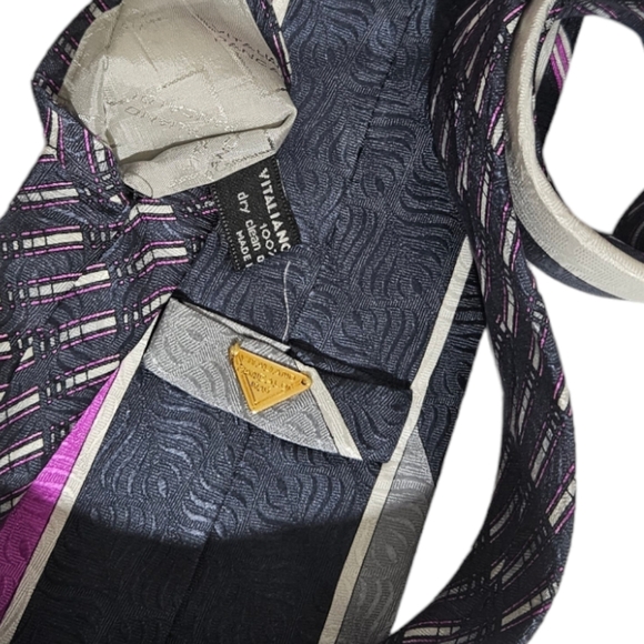 VITALIANO PANCALDI XL Gray/Pink Geometric Art Silk LUXURY Tie ITALY - Picture 3 of 5